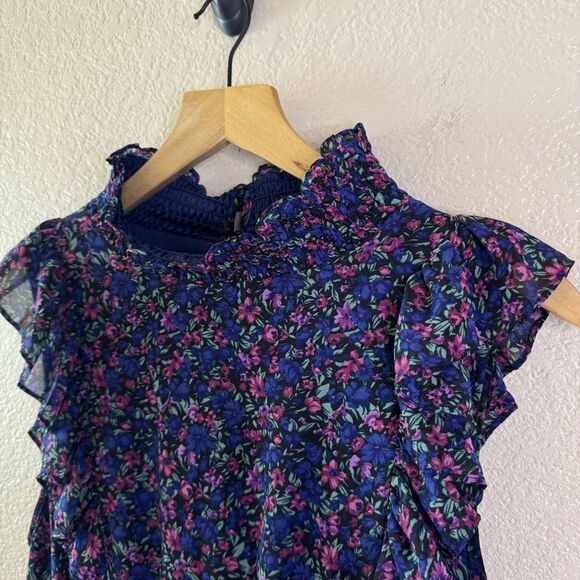 Lulus Evalina Midi Dress Womens Large Navy Blue Floral Smocked Ruffles Flowy - Picture 5 of 15